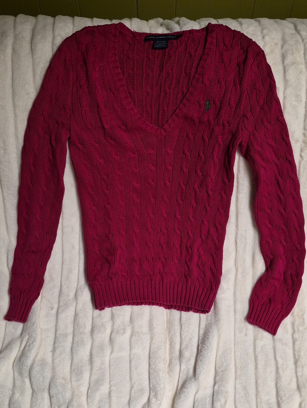 Ralph Lauren Women's Cable V-Neck Sweater - Raspberry Pink